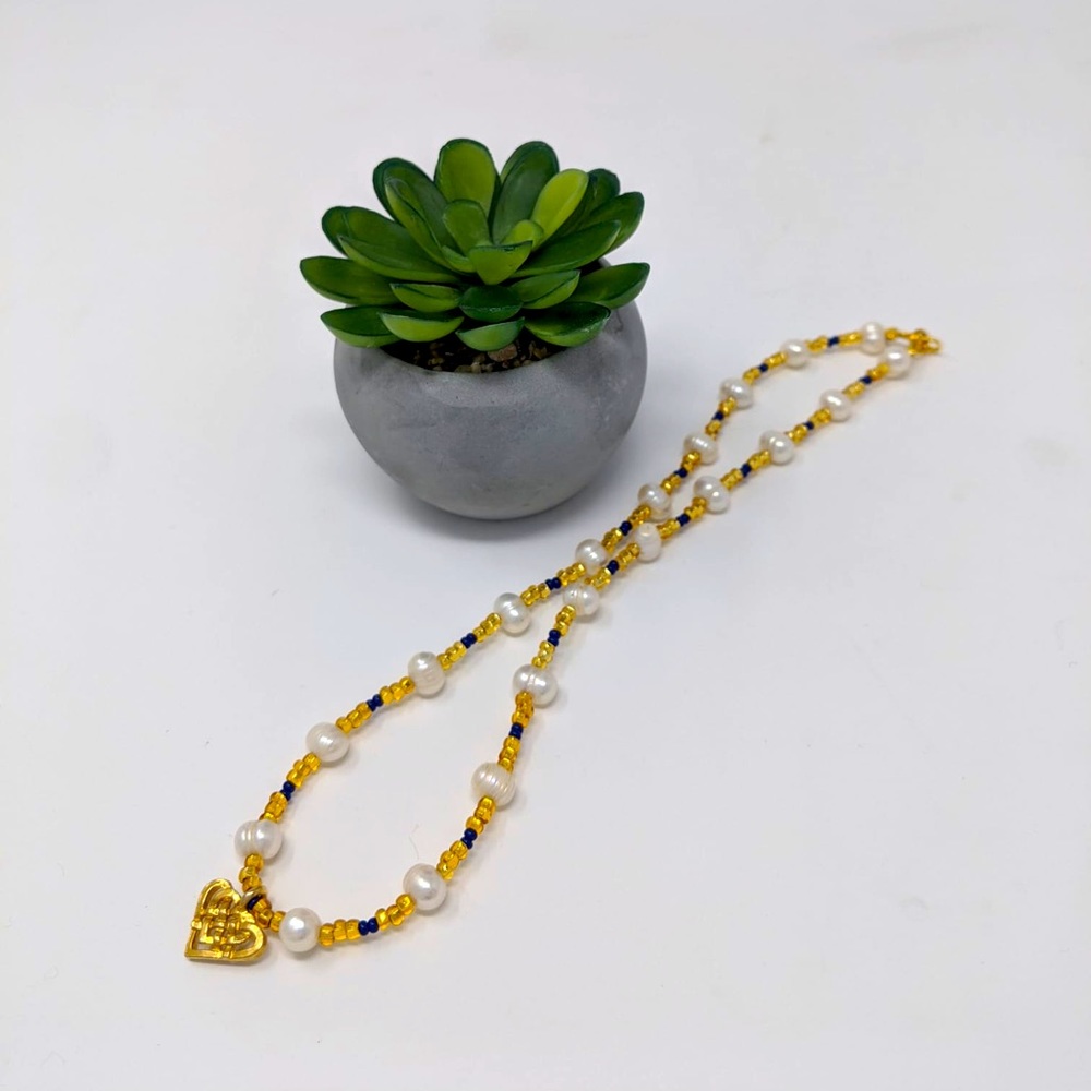 Handmade Beaded Necklace - Heart of Gold